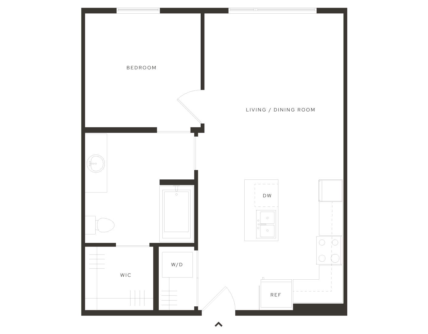 1-bedroom floor plan at the Avia apartments in Salt Lake City