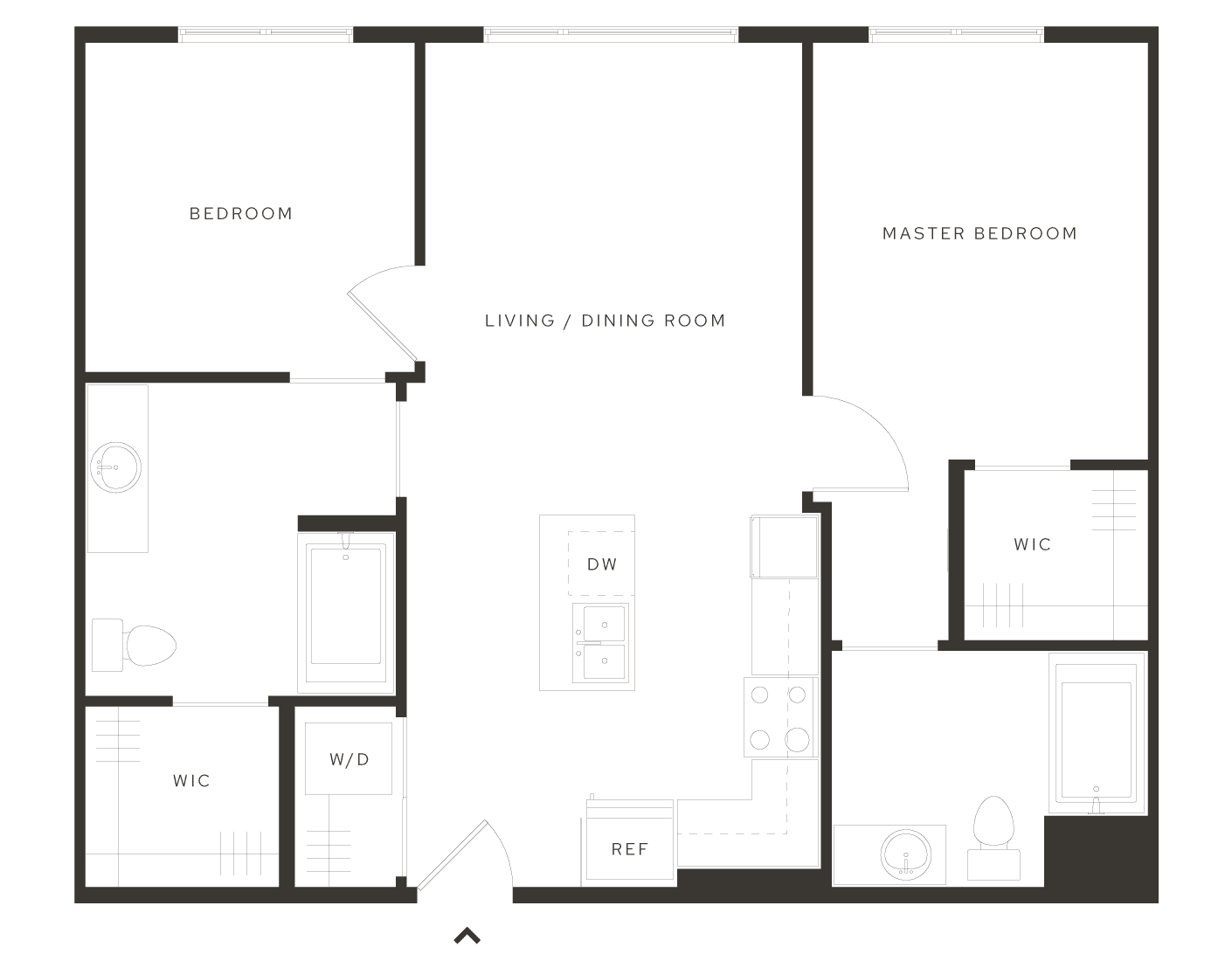 2-bedroom apartment floor plan in Salt Lake City at Avia luxury residences