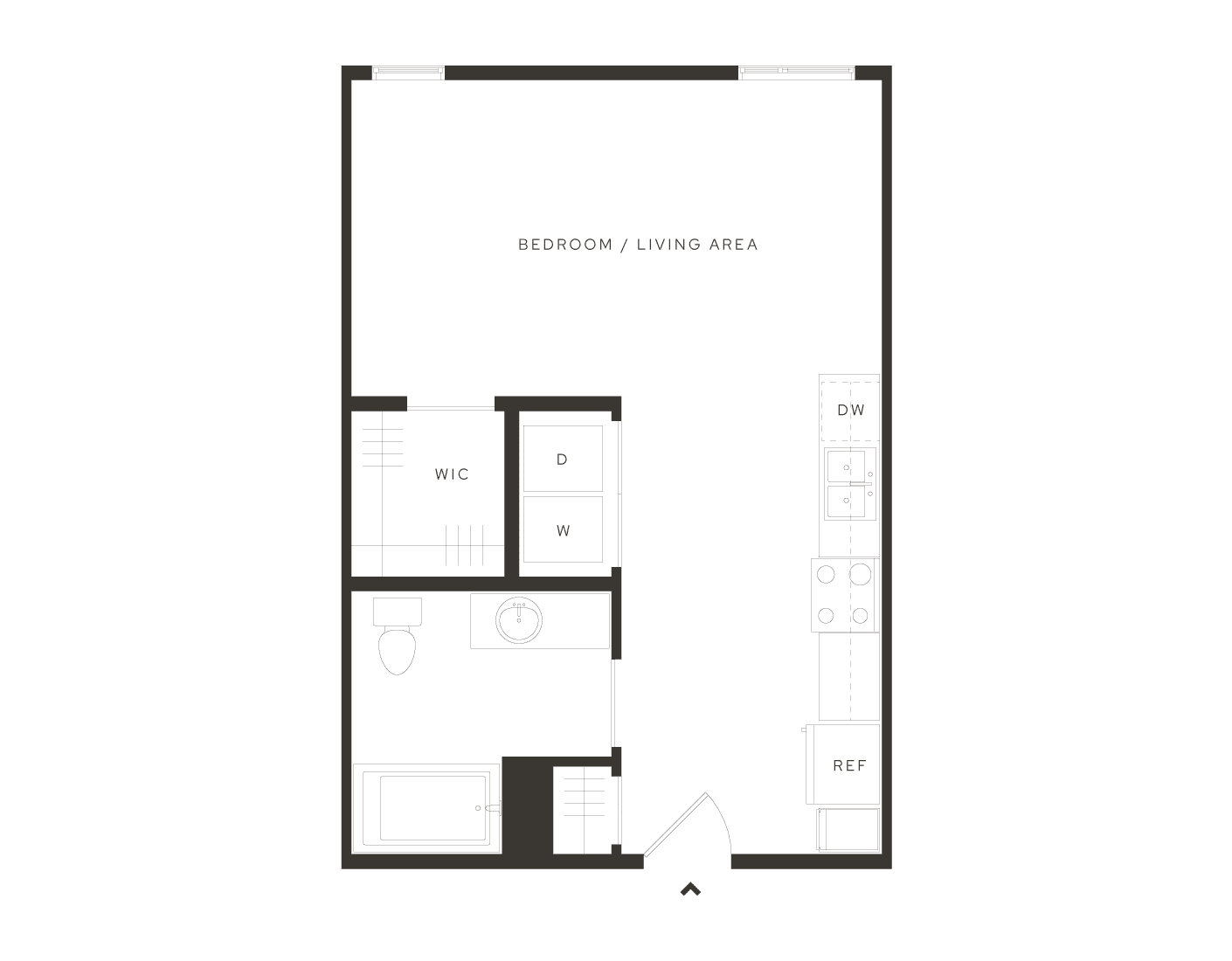 Signature studio floor plan at the Avia apartment building in Salt Lake City