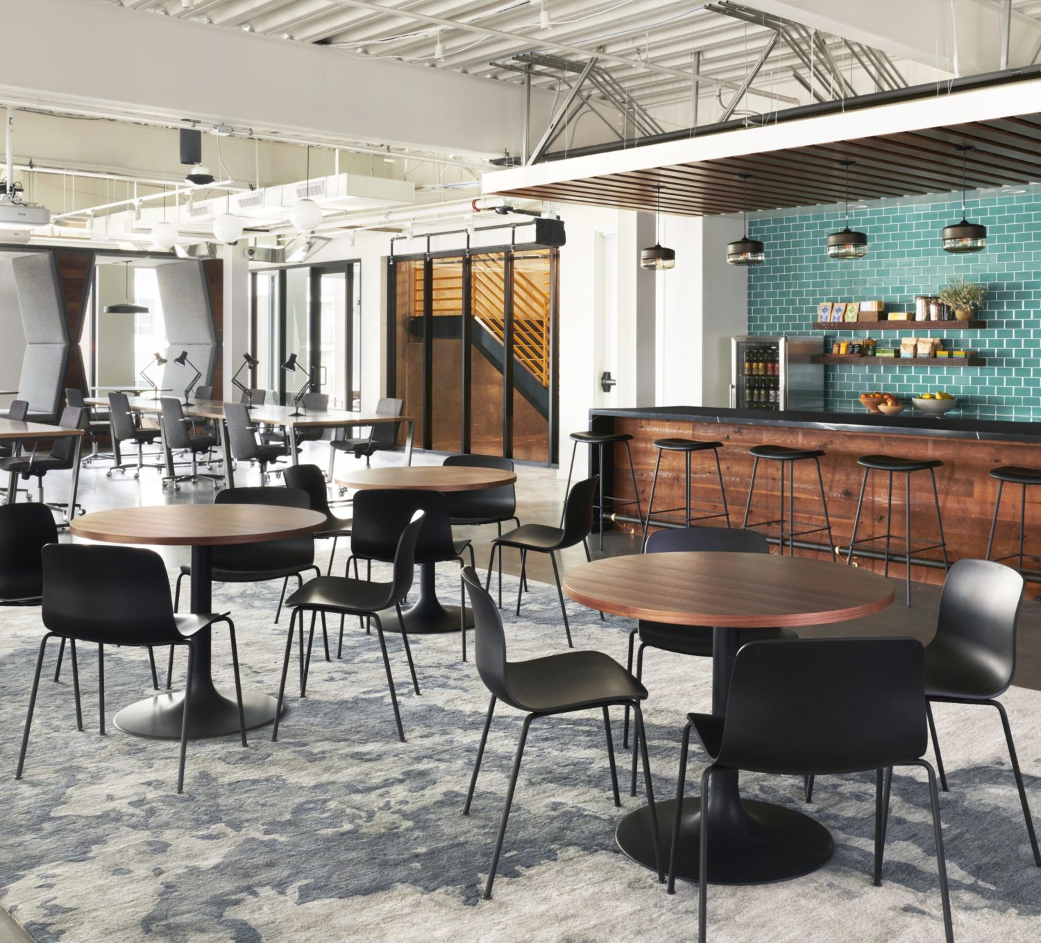 Kitchen and lounge seating at The Shop Workspace SLC