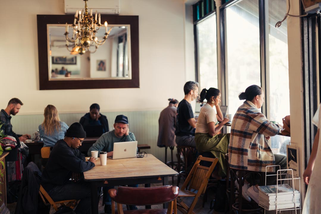 People seated in a coffee shop
